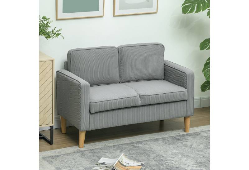 HOMCOM 2-Sitzer Sofa klein Couch mit Armlehne, Stauraum, Loungesofa 1 Teile, für Wohnzimmer, Schlafzimmer, 117 x 63 x 79 cm, Hellgrau von HOMCOM