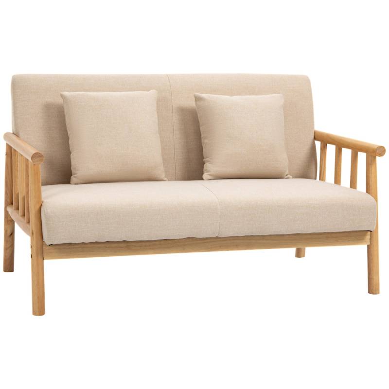 HOMCOM 2 Sitzer Sofa mit 2 Lendenkissen Holzrahmen Leinenoptik von HOMCOM