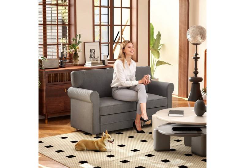 HOMCOM 2-Sitzer Sofa mit Armlehne Dick Gepolstert Doppelsofa, Couch 1 Teile, für Schlafzimmer Wohnzimmer, 150 x 74 x 86 cm, Dunkelgrau von HOMCOM