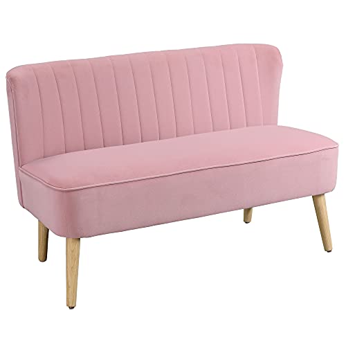 HOMCOM 2-Sitzer Stoffsofa Polstersofa Doppelsofa Sitzmöbel Loungesofa Holz Samtartiges Polyster Schaumstoff Rosa 117 x 56,5 x 77 cm von HOMCOM