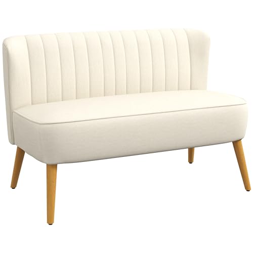 HOMCOM 2-Sitzer Stoffsofa Polstersofa Doppelsofa Retro-Look Sitzmöbel Loungesofa Holzrahmen Cremeweiß 117 x 56,5 x 77 cm von HOMCOM