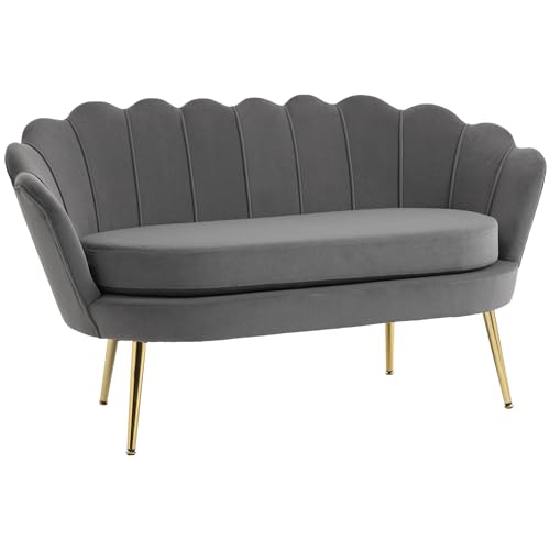 HOMCOM 2-Sitzer Stoffsofa Zweisitzer Loungesofa mit weichen und großzügigen Kissen Polstersofa Sitzmöbel Polstermöbel Designsofa elegant Samt Polyester Grau 133 x 63 x 75 cm von HOMCOM