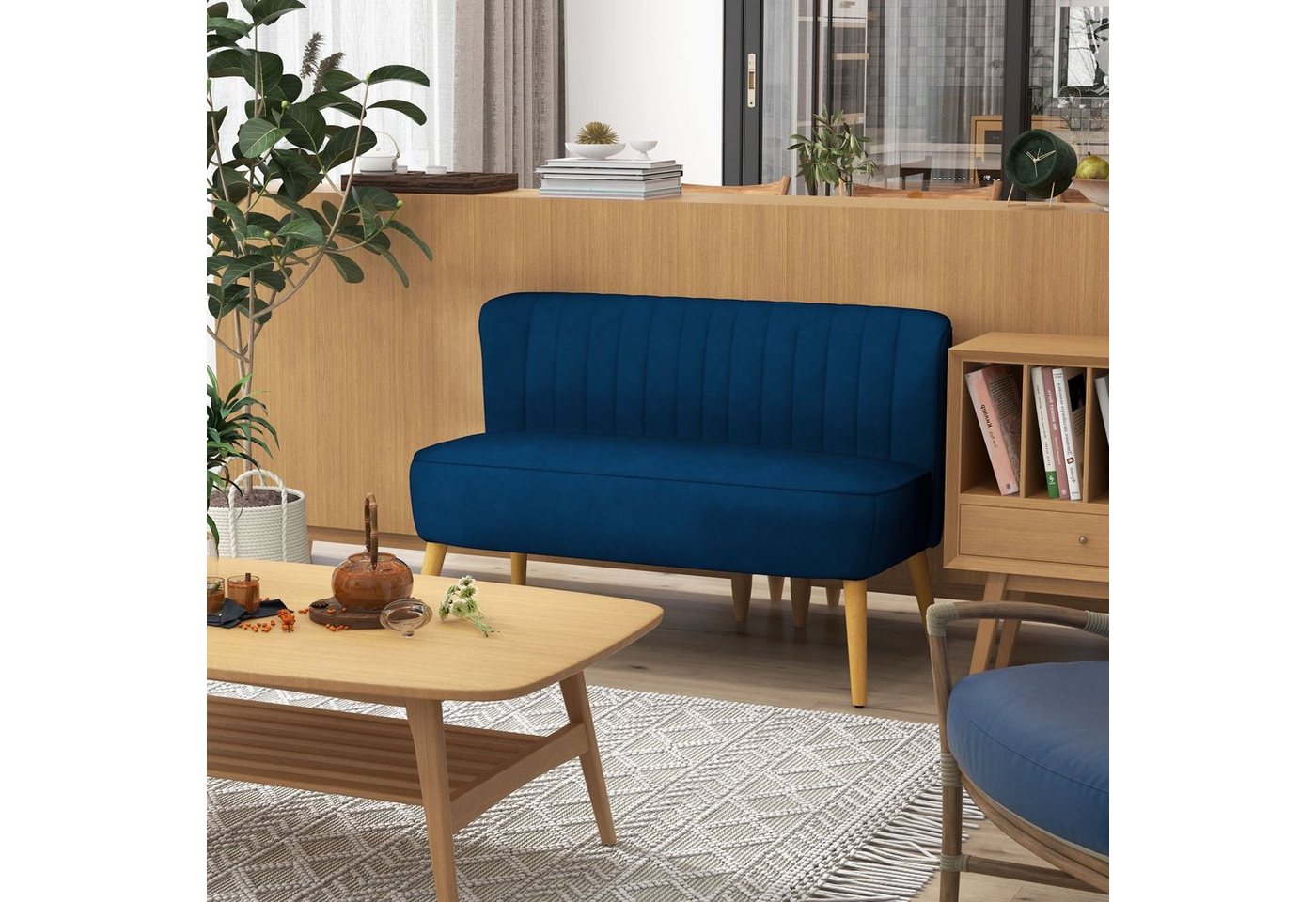 HOMCOM 2-Sitzer Zweisitzer, Loveseat mit Leinenoptik, Doppelsofa mit Holzbeine, Polstersofa 1 Teile, für Wohnzimmer, Blau HOMCOM 2-Sitzer Zweisitzer, Loveseat mit Leinenoptik, Doppelsofa mit Holzbeine, Polstersofa 1 Teile, für Wohnzimmer, Blau von HOMCOM