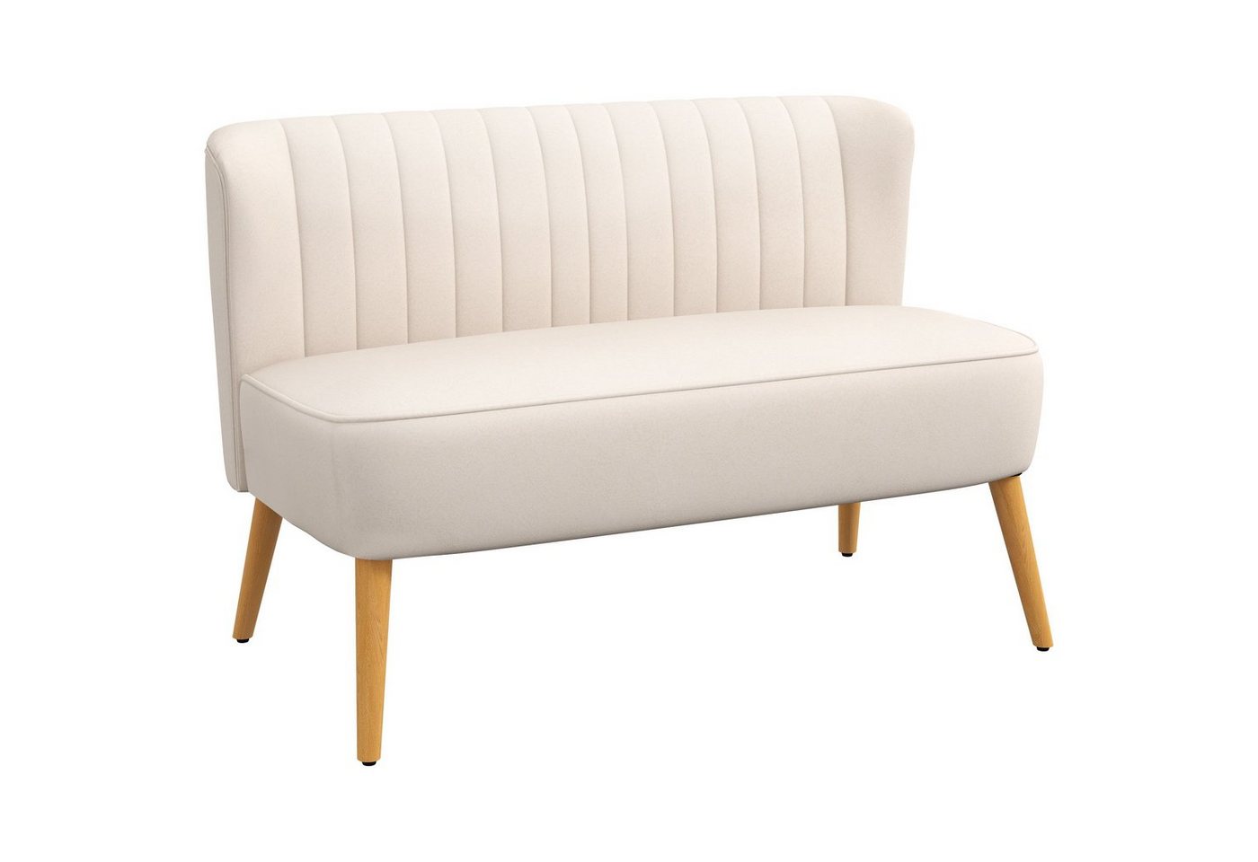 HOMCOM 2-Sitzer Zweisitzer, Loveseat mit Leinenoptik, Doppelsofa mit Holzbeine, Polstersofa 1 Teile, für Wohnzimmer, Cremeweiß von HOMCOM