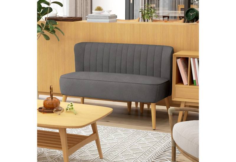 HOMCOM 2-Sitzer Zweisitzer, Loveseat mit Leinenoptik, Doppelsofa mit Holzbeine, Polstersofa 1 Teile, für Wohnzimmer, Dunkelgrau von HOMCOM