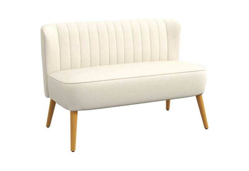 HOMCOM 2-Sitzer Zweisitzer, Loveseat mit Leinenoptik, Doppelsofa mit Holzbeine, Set 1 Teile, Cremeweiß 117 x 56,5 x 77 cm von HOMCOM
