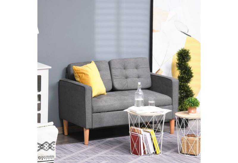 HOMCOM 2-Sitzer abnehmbarer Doppelsofa mit Kissen, Zweisitzer Sessel 1 Teile, Baumwoll Grau 117 x 62 x 78 cm von HOMCOM