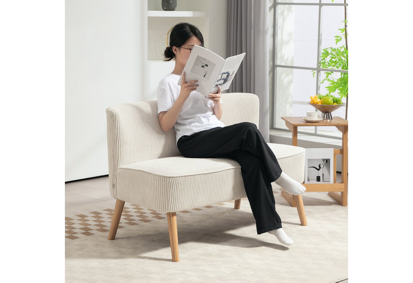 HOMCOM 2-Sitzer modern Couch ohne Armlehne Gepolstert Polstersofa mit Cord-Optik, Doppelsofa 1 Teile, für Wohnzimmer, 117 x 56,5 x 77 cm, Cremeweiß HOMCOM 2-Sitzer modern Couch ohne Armlehne Gepolstert Polstersofa mit Cord-Optik, Doppelsofa 1 Teile, für Wohnzimmer, 117 x 56,5 x 77 cm, Cremeweiß von HOMCOM