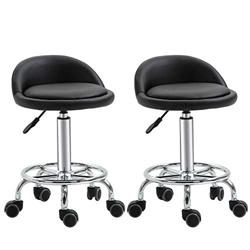 HOMCOM 2 Stück Rollhocker Arbeitshocker drehbar 360° – verstellbare Sitzfläche 47-62 H cm, ergonomische Rückenlehne – verchromter Stahl, mit synthetischer Beschichtung, Schwarz, 2 Stück HOMCOM 2 Stück Rollhocker Arbeitshocker drehbar 360° – verstellbare Sitzfläche 47-62 H cm, ergonomische Rückenlehne – verchromter Stahl, mit synthetischer Beschichtung, Schwarz, 2 Stück von HOMCOM