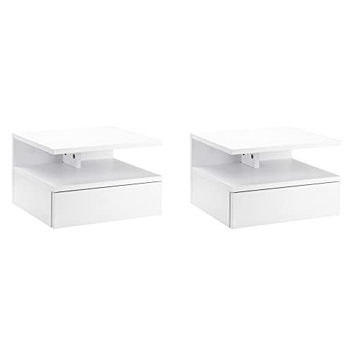 HOMCOM 2 TLG. Wandnachttische Nachttisch Wandschrank mit Schublade Schwimmendes Design Schlafzimmer Nachtkommode Beistelltisch modern Spanplatte Weiß 35x32x22,5 cm von HOMCOM