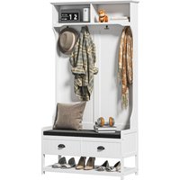 HOMCOM 2-in-1 Garderobenständer, Kleiderständer mit 4 Haken, Garderobe mit Schuhbank und Ablagen, Jackenständer mit Kippschutz, für Eingangsbereich, Flur, Schlafzimmer, Weiß+Grau   Aosom von HOMCOM