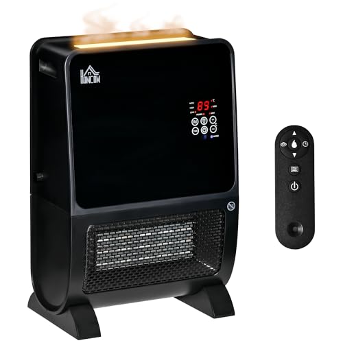 HOMCOM 2 in 1 Heizlüfter Heizgerät Elektroheizer mit Fernbedienung Luftbefeuchter Keramik LED-Licht Befeuchtungsfunktion 8-Stunden-Timer Heizer Heizung 2000W mit GS ABS Schwarz 33 x 21 x 49,5 cm von HOMCOM