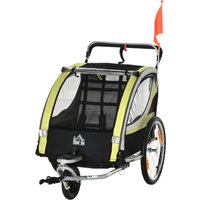 HOMCOM Kinderfahrradanhänger 2 in 1  Federung, Mesh-Tür, 360° Drehbares Vorderrad, Bremse, Gelb+Schwarz, 142x75x101cm  Aosom.de von HOMCOM