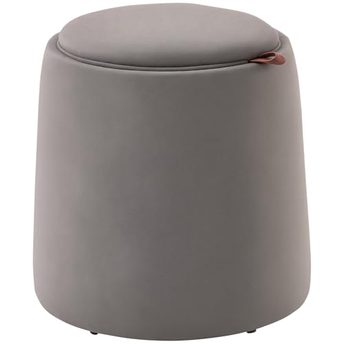 HOMCOM Sitzhocker mit Stauraum 2-in-1 Hocker mit Deckel, Runder Fußhocker Ottomane Polsterhocker mit Samtoptik Beistelltisch für Wohnzimmer Schlafzimmer Ø44 x 47,5 cm Dunkelgrau von HOMCOM