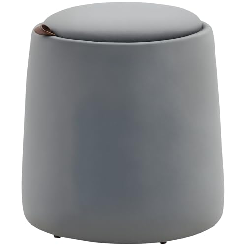 HOMCOM Sitzhocker mit Stauraum 2-in-1 Hocker mit Deckel, Runder Fußhocker Ottomane Polsterhocker mit Samtoptik Beistelltisch für Wohnzimmer Schlafzimmer Ø44 x 47,5 cm Grau von HOMCOM