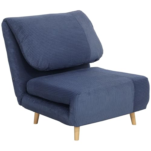 HOMCOM 2-in-1 Schlafsofa Schlafsessel Verstellbar Klappmatratze Gästebett im Cord-Optik, für Schlafzimmer, Wohnzimmer Blau 82 x 89 x 83 cm von HOMCOM