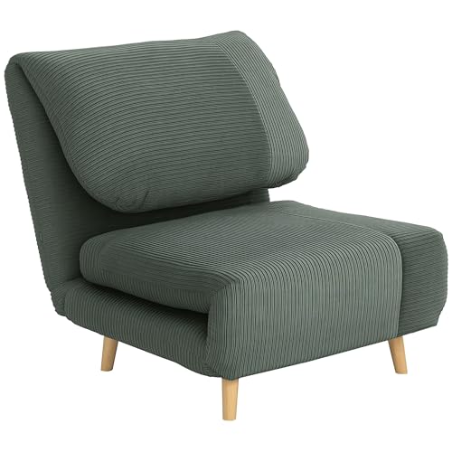 HOMCOM 2-in-1 Schlafsofa Schlafsessel Verstellbar Klappmatratze Gästebett im Cord-Optik, für Schlafzimmer, Wohnzimmer Grün 82 x 89 x 83 cm von HOMCOM