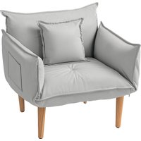 HOMCOM 2-in-1 Sessel, Loungesessel mit Kissen, Bodensessel mit Verstellbarer Rückenlehne, Gepolstert Polstersessel, Einzelsessel für Wohnzimmer, Mikrofasertuch, Hellgrau   Aosom von HOMCOM