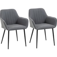 HOMCOM 2er Set Esszimmerstühle Bequeme Stühle mit atmungsaktivem Leinenbezug Rücken- und Armlehne Metallbeine Dunkelgrau 59,5x56,5x81cm   Aosom.de von HOMCOM