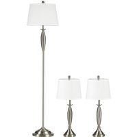 HOMCOM 3-tlg Lampenset Stehleuchte & 2 Tischlampen E27 Silber und Weiß für Wohnzimmer Schlafzimmer moderne Beleuchtung   Aosom.de von HOMCOM