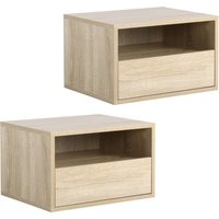 HOMCOM 2 tlg. Wandnachttische Nachttisch Hängeschrank mit Schublade Schlafzimmer Nachtkommode Beistelltisch Spanplatte Natur 45 x 35 x 27,5 cm   Aosom von HOMCOM