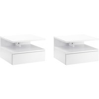 HOMCOM 2 tlg. Wandnachttische Wandschrank mit Schublade Schwimmendes Design Schlafzimmer Nachtkommode Beistelltisch Weiß 35x32x22,5 cm   Aosom von HOMCOM