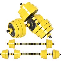 HOMCOM 25 kg Hantelset 3-in-1 einstellbar ergonomisch mit 12 Platten 2 kurzen Stöcken und 1 langem Stock in Gelb Schwarz für Fitness   Aosom.de von HOMCOM