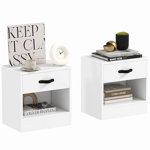 HOMCOM 2er Pack Nachttische Schlafzimmer Nachttische mit Schublade und offenem Fach für Wohnzimmer 39x28x41 cm Weiß von HOMCOM