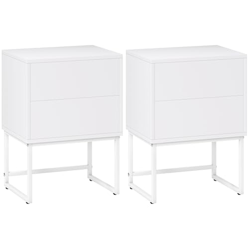 HOMCOM 2er Pack schmale Nachttische Schlafzimmer Nachttische mit 2 Push Open Schubladen und Stahlbeinen Modern Style 40x30x55 cm Weiß HOMCOM 2er Pack schmale Nachttische Schlafzimmer Nachttische mit 2 Push Open Schubladen und Stahlbeinen Modern Style 40x30x55 cm Weiß von HOMCOM