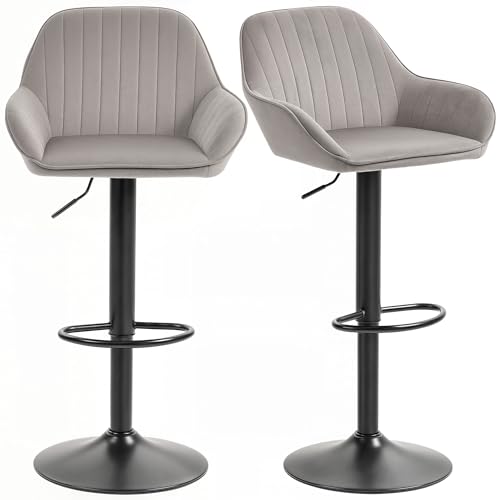 HOMCOM 2er-Set Barhocker, Barstühle aus zeitgenössischem Samt mit Rückenlehne und Fußstütze, Küchenhochstuhl, höhenverstellbar und um 360° drehbar, für Küche, Theke, grau HOMCOM 2er-Set Barhocker, Barstühle aus zeitgenössischem Samt mit Rückenlehne und Fußstütze, Küchenhochstuhl, höhenverstellbar und um 360° drehbar, für Küche, Theke, grau von HOMCOM