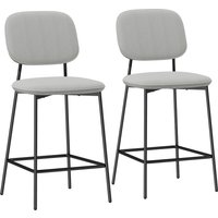 HOMCOM 2er-Set Barhocker, Bistrohocker mit Fußstütze, Barstuhl, Samt-Bezug, Küchenstuhl, Tresenhocker-Set mit Stahlbeinen für Wohnzimmer, Esszimmer, Hellgrau, 45 x 49 x 102 cm   Aosom von HOMCOM