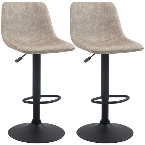 HOMCOM 2er-Set Barhocker, Bistrohocker mit Fußstütze, Drehbar Barstuhl, Höhenverstellbar Küchenhocker mit Kunstlederbezug, für Wohnzimmer, Esszimmer, Beige von HOMCOM