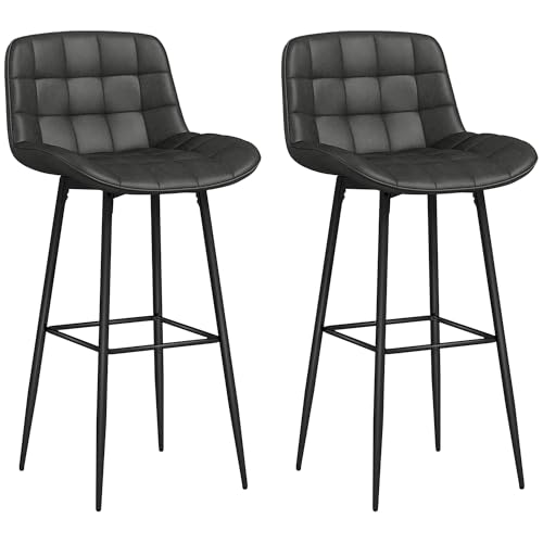 HOMCOM 2er-Set Barhocker, Bistrohocker mit Fußstütze, Drehbar Barstuhl mit Stahlbeine, Küchenstuhl mit Rückenlehne, Kunstleder, für Wohnzimmer, Esszimmer, Dunkelgrau von HOMCOM