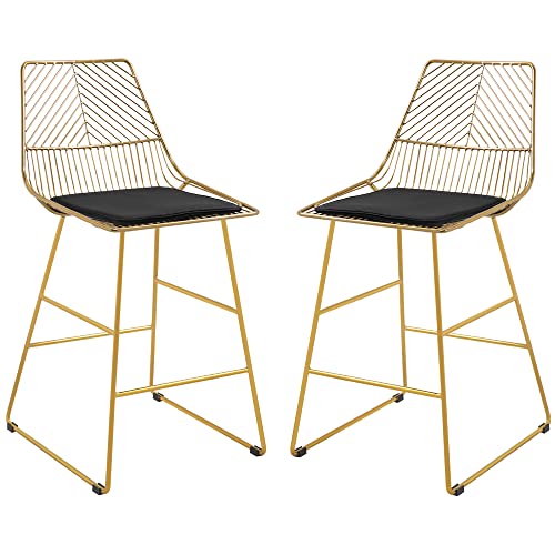 HOMCOM 2er-Set Barhocker, Bistrohocker mit Fußstütze, Kissen, Barstuhl, Küchenstuhl mit Stahlbeinen für Wohnzimmer, Esszimmer, Gold, 46 x 56 x 95 cm von HOMCOM