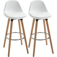 Barhocker 2er Set, Gepolstert Barstuhl mit Holzbeine und Rückenlehne, Küchenstühle mit Fußstütze aus Stahl, Tresenhocker für Küche, Wohnzimmer, von HOMCOM