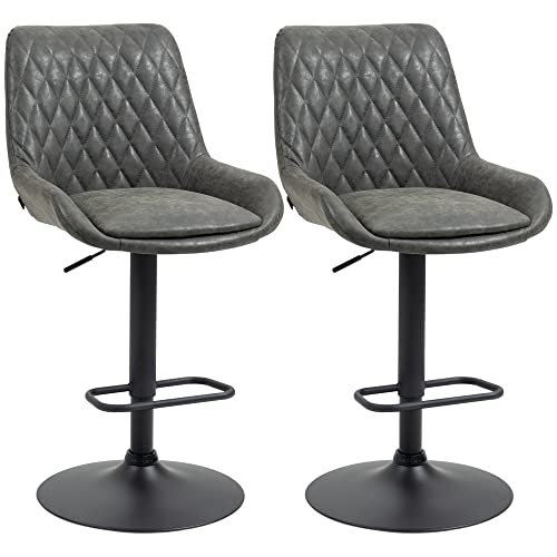 HOMCOM 2er-Set Barhocker, Küchenhocker mit Rückenlehne, höhenverstellbarer Barstuhl, Tresenstuhl mit Fußstütze, Küchenstuhl für Esszimmer, Küche, Kunstleder, Dunkelgrau HOMCOM 2er-Set Barhocker, Küchenhocker mit Rückenlehne, höhenverstellbarer Barstuhl, Tresenstuhl mit Fußstütze, Küchenstuhl für Esszimmer, Küche, Kunstleder, Dunkelgrau von HOMCOM