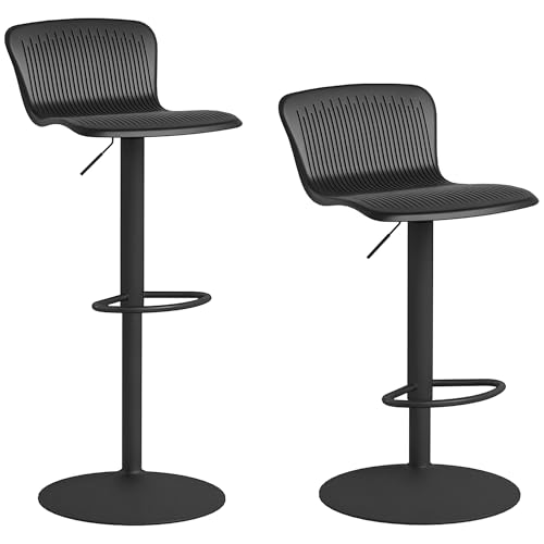 HOMCOM 2er-Set Barhocker, höhenverstellbare Barstühle mit drehbarem Sitz aus Polypropylen, Rückenlehne und Fußstütze, Hochstuhl Küche, Esszimmer, Theke, schwarz von HOMCOM