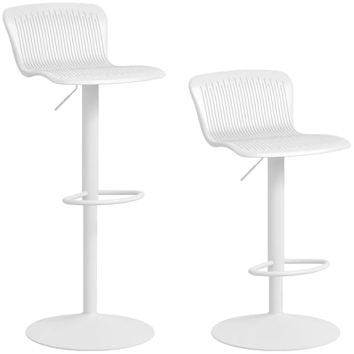 HOMCOM 2er-Set Barhocker, höhenverstellbare Barstühle mit drehbarem Sitz aus Polypropylen, Rückenlehne und Fußstütze, Hochstuhl Küche, Esszimmer, Theke, weiß von HOMCOM
