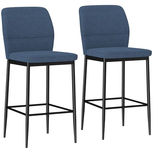 HOMCOM 2er-Set Barhocker, hohe Küchenhocker, mit Rückenlehne und Fußstütze, Samtbezug, Stahlrahmen, moderner Hochhocker, für Esszimmer, Theke, Blau HOMCOM 2er-Set Barhocker, hohe Küchenhocker, mit Rückenlehne und Fußstütze, Samtbezug, Stahlrahmen, moderner Hochhocker, für Esszimmer, Theke, Blau von HOMCOM