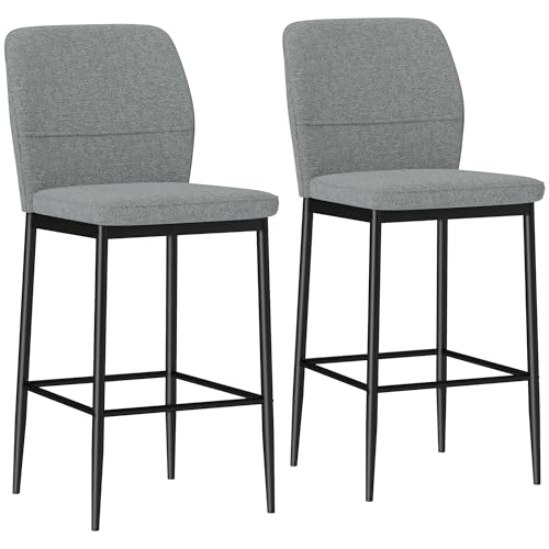 HOMCOM 2er-Set Barhocker, hohe Küchenhocker, mit Rückenlehne und Fußstütze, Samtbezug, Stahlrahmen, moderner Hochhocker, für Esszimmer, Theke, Grau von HOMCOM