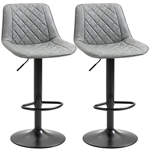 HOMCOM 2er Set Barhocker, hohe Küchenhocker mit Verstellbarer Höhe 86-106 cm, hohe Küchenstühle, gepolstert mit Kunstleder, Rückenlehne und Fußstütze, grau von HOMCOM