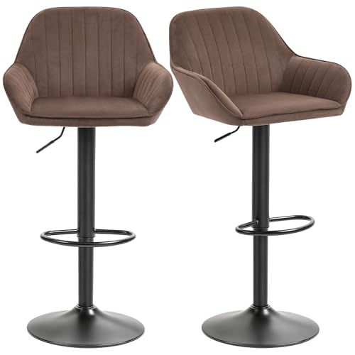 HOMCOM 2er Set Barhocker, hohe Küchenhocker mit Verstellbarer Höhe 87-107 cm, hohe Küchenstühle, Samtpolsterung, Rückenlehne und Fußstütze, braun HOMCOM 2er Set Barhocker, hohe Küchenhocker mit Verstellbarer Höhe 87-107 cm, hohe Küchenstühle, Samtpolsterung, Rückenlehne und Fußstütze, braun von HOMCOM
