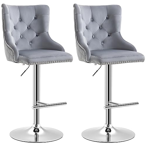HOMCOM 2er Set Barhocker Barstühle Drehstühle mit Fußstütze, höhenverstellbare Wohnzimmerstühle mit Samt-Optik, für Bartheke, Küche, Hellgrau, 46 x 55 x 102-123 cm HOMCOM 2er Set Barhocker Barstühle Drehstühle mit Fußstütze, höhenverstellbare Wohnzimmerstühle mit Samt-Optik, für Bartheke, Küche, Hellgrau, 46 x 55 x 102-123 cm von HOMCOM