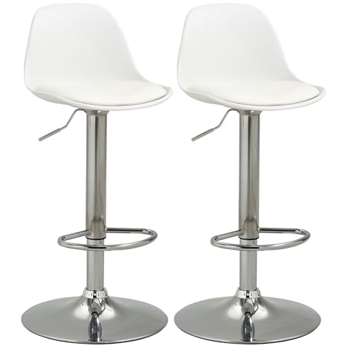 HOMCOM Barhocker 2er Set, Gepolstert Barstuhl mit Stahlgestell, Lehne, Höhenverstellbar Küchenstühle mit Fußstütze 360° Drehbar Tresenhocker für Küche, Wohnzimmer, Esszimmer, Kunstleder Weiß HOMCOM Barhocker 2er Set, Gepolstert Barstuhl mit Stahlgestell, Lehne, Höhenverstellbar Küchenstühle mit Fußstütze 360° Drehbar Tresenhocker für Küche, Wohnzimmer, Esszimmer, Kunstleder Weiß von HOMCOM