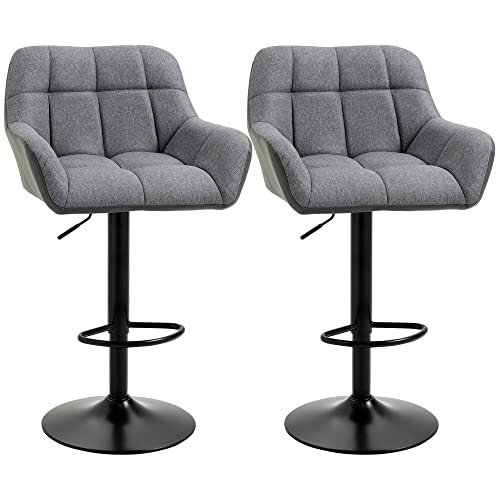 HOMCOM 2er-Set Barhocker Barstuhl Höhenverstellbar Küchenstühle 360° Drehstuhl Bistrohocker mit Lehne und Fußstütze für Bartheke Küche Esszimmer Bezug aus Kunstleder Grau 57,5 x 52,5 x 93-114 cm von HOMCOM