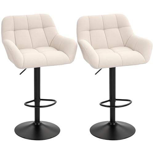 HOMCOM 2er-Set Barhocker Barstuhl Höhenverstellbar Küchenstühle 360° Drehstuhl Bistrohocker mit Lehne und Fußstütze für Bartheke Küche Esszimmer Kunstleder Creme 57,5 x 52,5 x 93-114 cm von HOMCOM