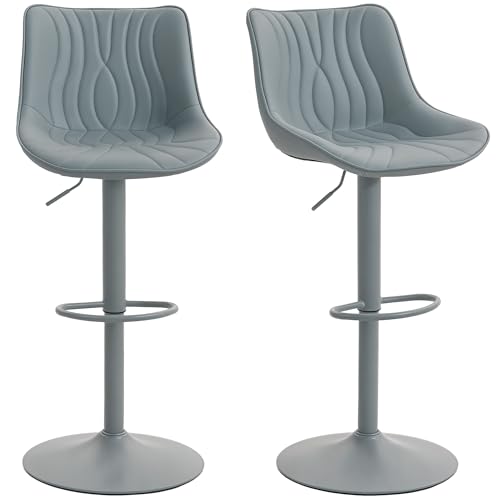 HOMCOM 2er Set Barhocker Hochschwenkbare Küchenhocker mit Verstellbarer Höhe 92-110 cm Rückenlehne Kunstledersitz Stahlrahmen und Fußstütze für Esszimmer Theke Grau von HOMCOM