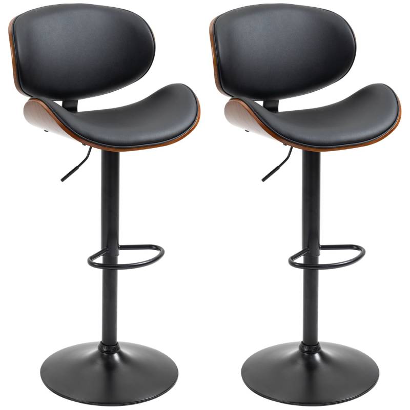 HOMCOM 2er-Set Barhocker Höhenverstellbar mit Fußstützen Schwarz 53 x 52 x 92-112cm von HOMCOM