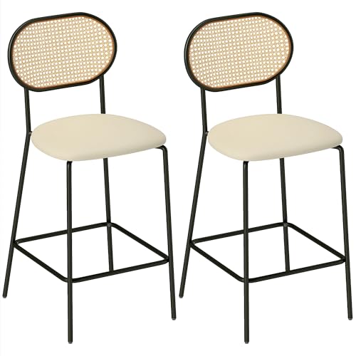 HOMCOM 2er Set Barhocker Hohe Küchenhocker mit Rattanrücken Rattansitz PU Sitz Stahlrahmen und Fußstütze für Esstheke Beige HOMCOM 2er Set Barhocker Hohe Küchenhocker mit Rattanrücken Rattansitz PU Sitz Stahlrahmen und Fußstütze für Esstheke Beige von HOMCOM