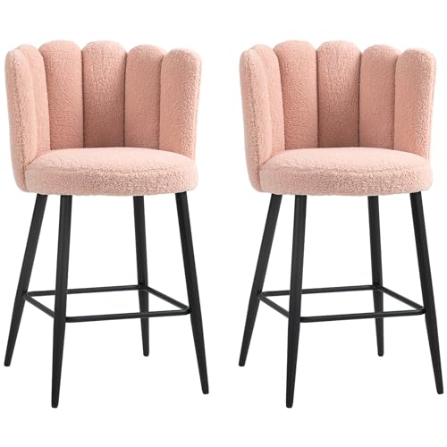 HOMCOM 2er-Set Barhocker aus Stoff mit Bouclé-Wolleffekt, Sitzfläche 65 cm, Barstühle mit Rückenlehne und Fußstütze, Stahlbeine, Hochstühle Küche, Esszimmer, Theke, rosa HOMCOM 2er-Set Barhocker aus Stoff mit Bouclé-Wolleffekt, Sitzfläche 65 cm, Barstühle mit Rückenlehne und Fußstütze, Stahlbeine, Hochstühle Küche, Esszimmer, Theke, rosa von HOMCOM